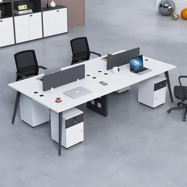 4 seater wokrstation desk single leg white and grey color