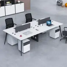 4 seater wokrstation desk single leg white and grey color