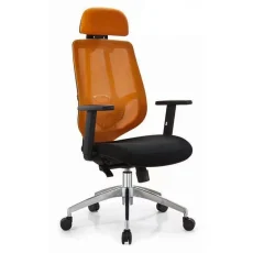 Ergonomic revolving office chair with headrest, armrest and height adjustable.