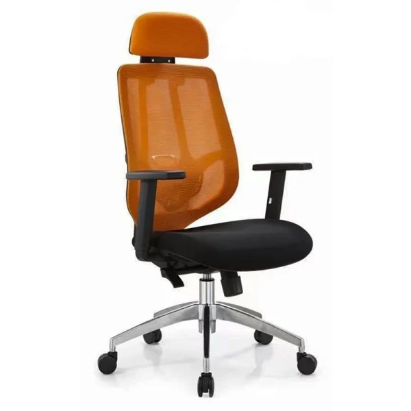 Ergonomic revolving office chair with headrest, armrest and height adjustable.